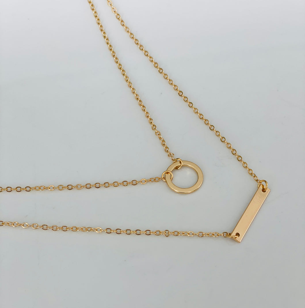 12” Layered Gold Bar & Ring Choker Necklace